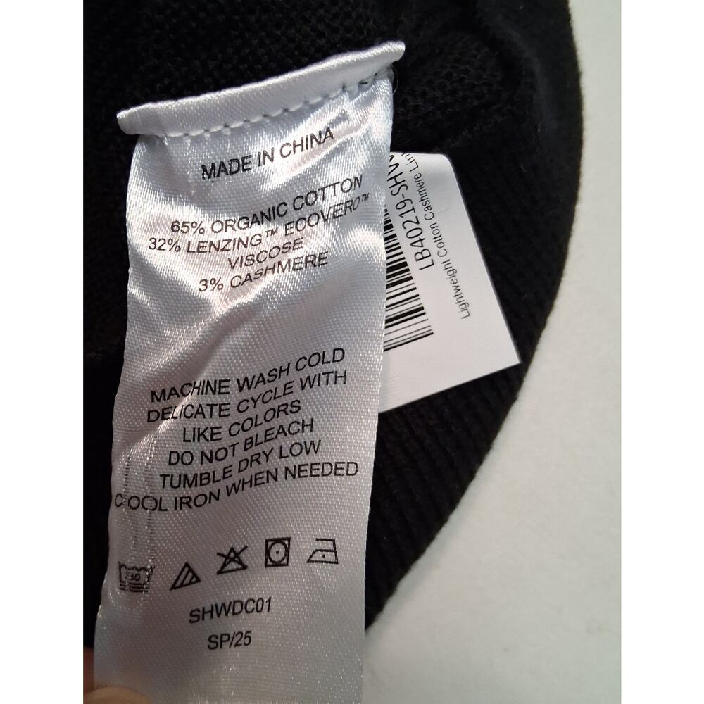Quince Lightweight Cotton Cashmere Blend Link-Stitch Dolman Sweater Black Small - Picture 6 of 7